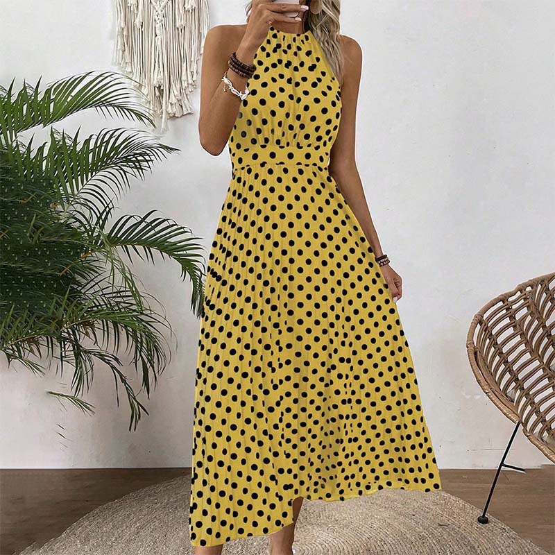 👗 60% RABATT! ⏳ Halterklänning med prickar för dam – Flödande & ledig passform – Perfekt för sommar, strand eller lata dagar – romantisk stil med retrokänsla 🌸