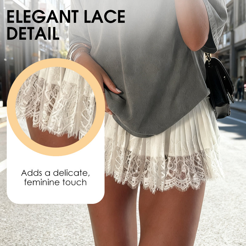 🎀Chic plisserad minikjol med spetskant – hög midja, lekfulla veck & romantisk elegans 👗🕊️