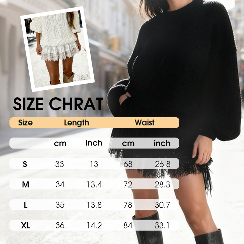 🎀Chic plisserad minikjol med spetskant – hög midja, lekfulla veck & romantisk elegans 👗🕊️