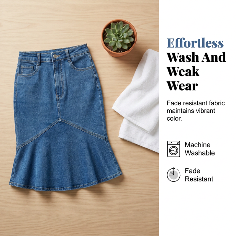 👗👖 Elegant högmidjad denimkjol med fiskstjärtfåll