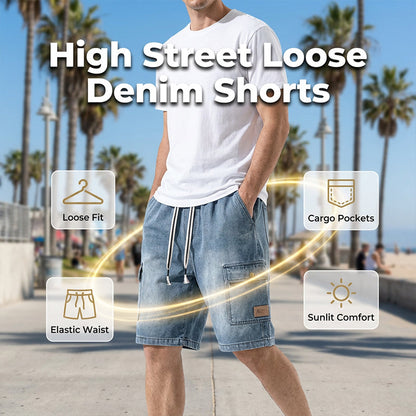 👖 50% RABATT NU! 🏙️ Herrars Lösa Denim Cargo-Shorts – High Street-stil & Justerbar Passform 🛹