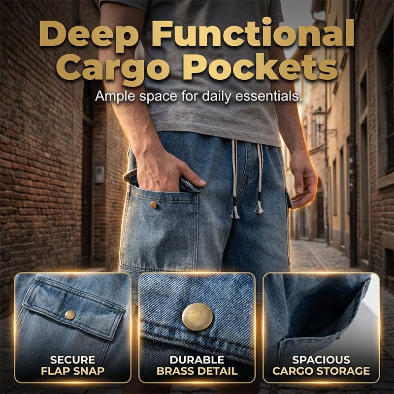 👖 50% RABATT NU! 🏙️ Herrars Lösa Denim Cargo-Shorts – High Street-stil & Justerbar Passform 🛹