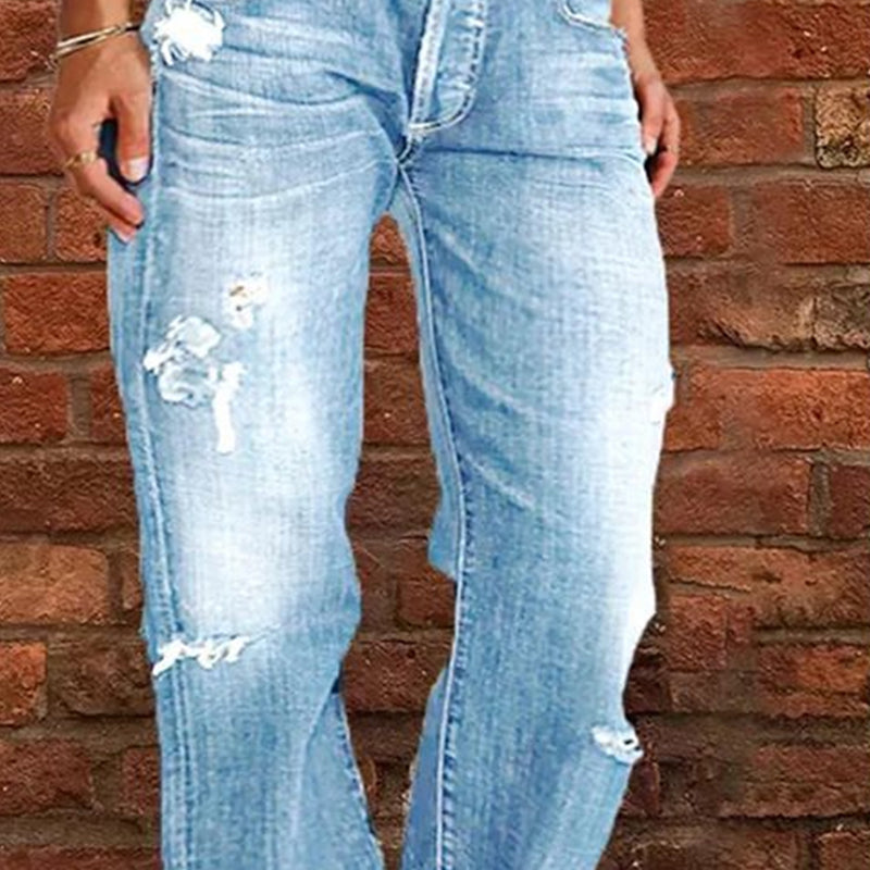 👖 50% RABATT NU! 🔥 Slim fit-jeans med utsvängda ben i sliten stil – Stretchig denim & vintage-look – Slitna detaljer & smickrande passform – perfekta för streetstyle eller lediga dagar ✨