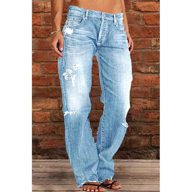 👖 50% RABATT NU! 🔥 Slim fit-jeans med utsvängda ben i sliten stil – Stretchig denim & vintage-look – Slitna detaljer & smickrande passform – perfekta för streetstyle eller lediga dagar ✨