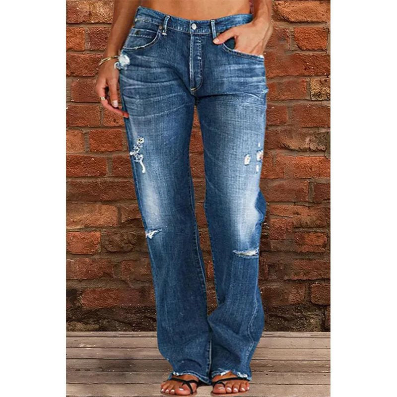 👖 50% RABATT NU! 🔥 Slim fit-jeans med utsvängda ben i sliten stil – Stretchig denim & vintage-look – Slitna detaljer & smickrande passform – perfekta för streetstyle eller lediga dagar ✨