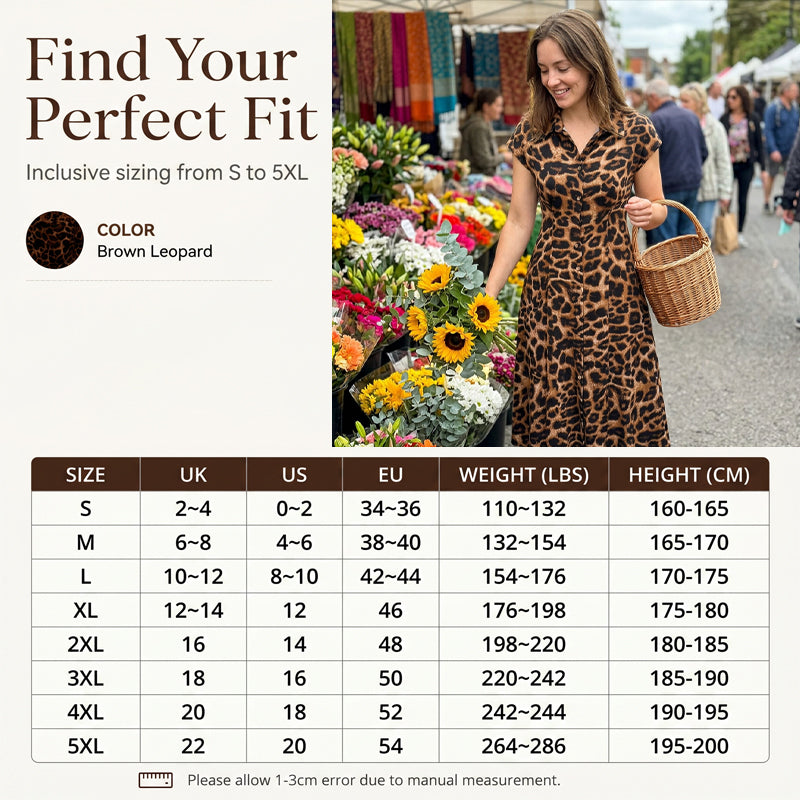 💋【⏰ Limiterat: –50 % 】Elegant klänning med uppvikt krage och leopardmönster för dam