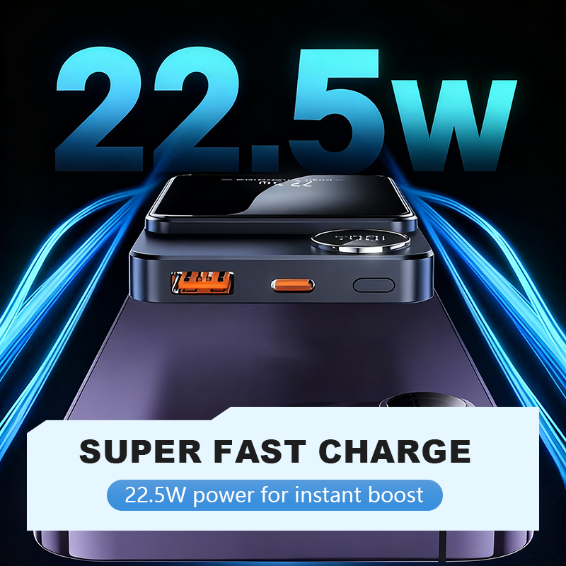🔋✨Professionell magnetladdare för resenärer och yrkesverksamma 🧲| 22,5 W via kabel och 15 W trådlöst | 10 000 mAh | Snabb leverans💥