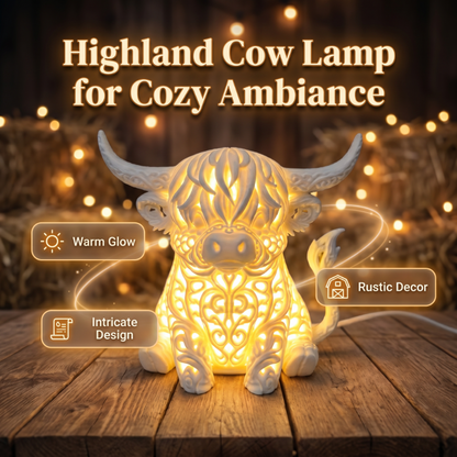 🐮Varmglödande Highland Cow Bordslampa