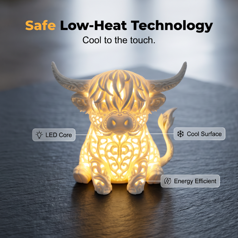 🐮Varmglödande Highland Cow Bordslampa