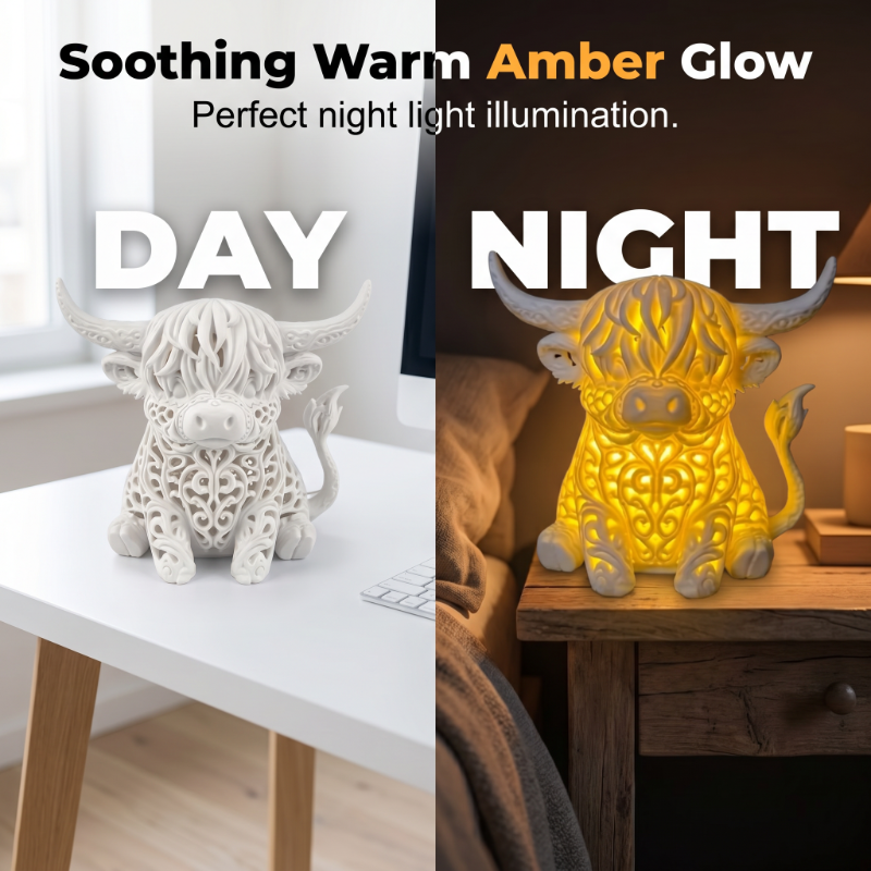 🐮Varmglödande Highland Cow Bordslampa