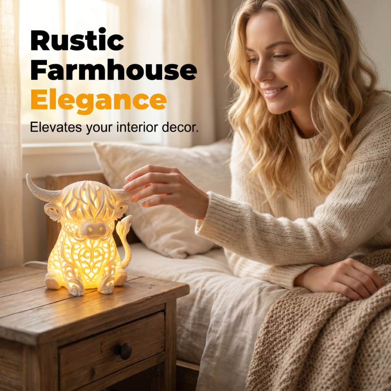 🐮Varmglödande Highland Cow Bordslampa