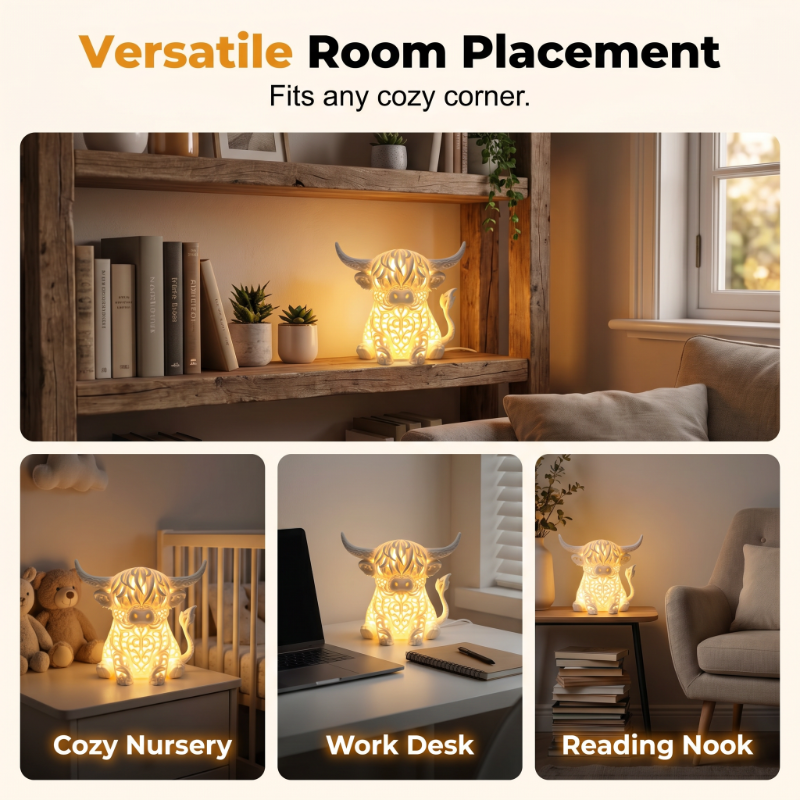 🐮Varmglödande Highland Cow Bordslampa