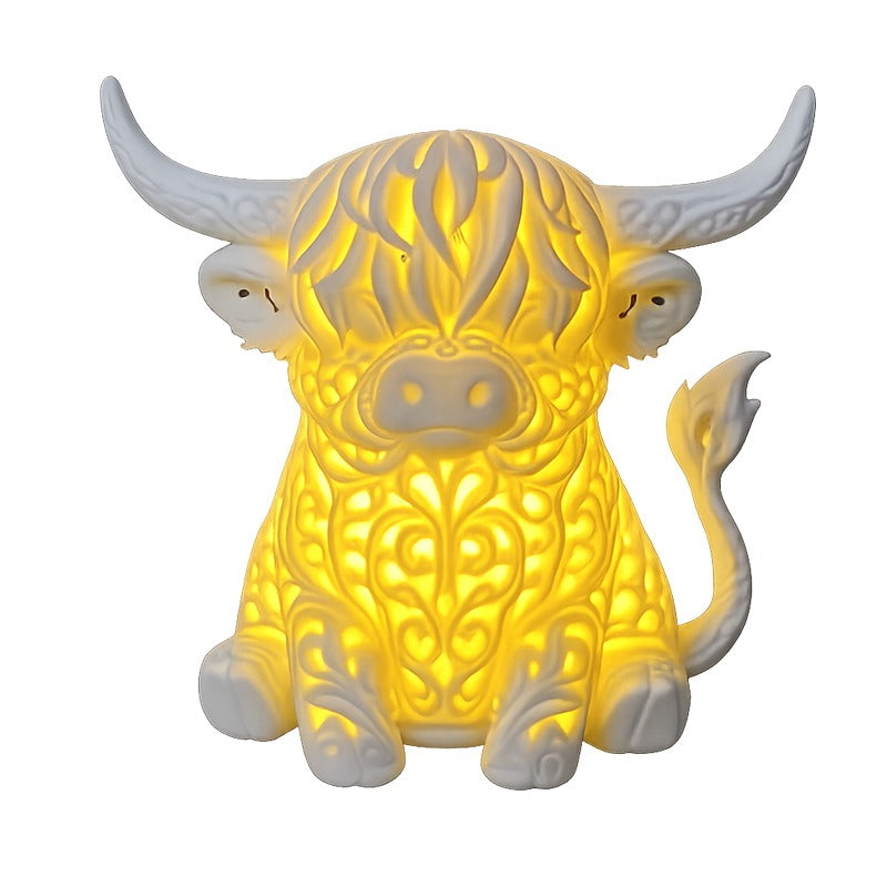 🐮Varmglödande Highland Cow Bordslampa