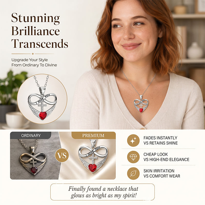 Halsband med Infinity Heart-kors och vinge-hänge