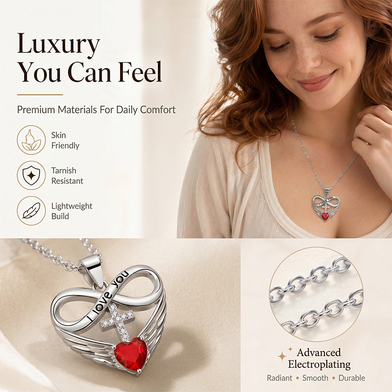Halsband med Infinity Heart-kors och vinge-hänge