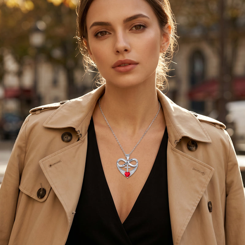 Halsband med Infinity Heart-kors och vinge-hänge