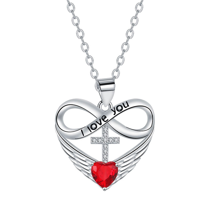 Halsband med Infinity Heart-kors och vinge-hänge