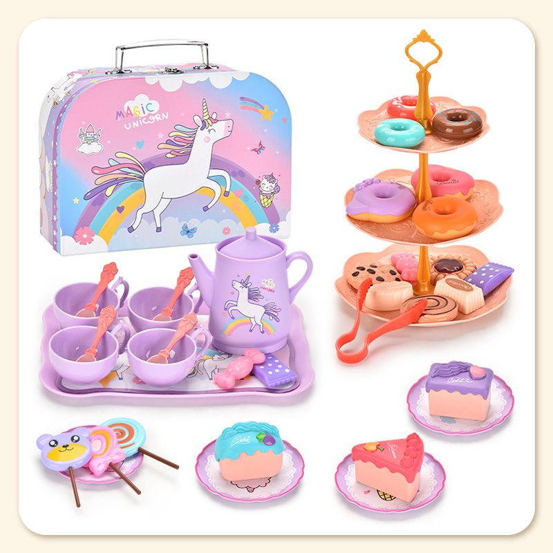 🦄50% RABATT⏰ Enhörningsslott låtsas tekanna set, roligt rollspel för små barn🍵
