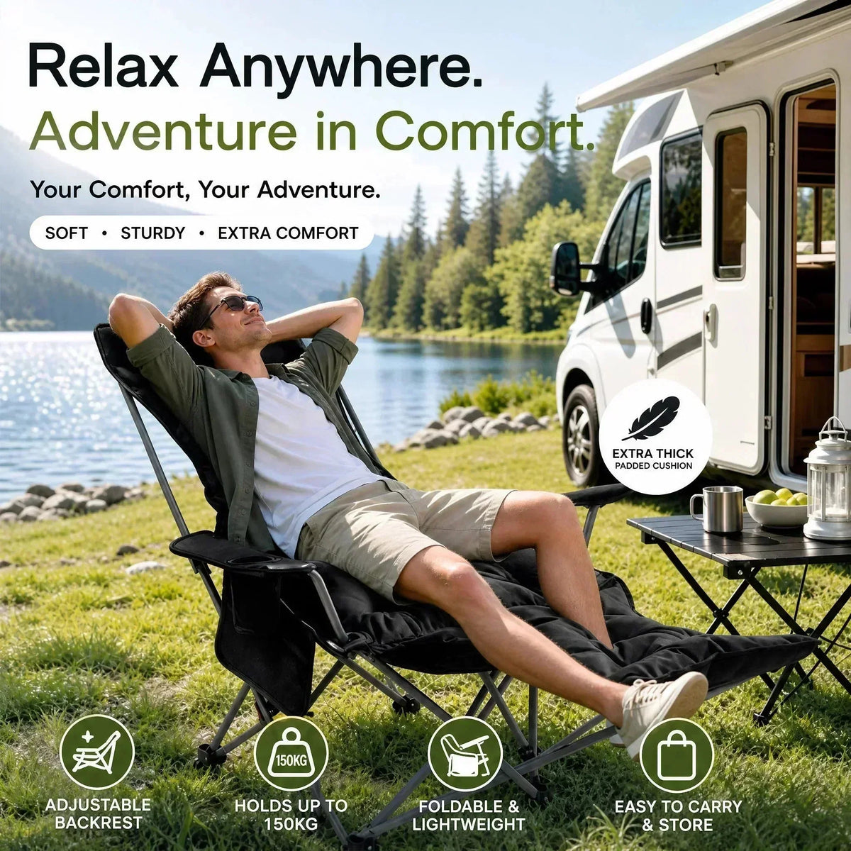 🏕️ Bärbar justerbar hopfällbar stol för utomhusbruk – lätt, stabil & mångsidig – perfekt för trädgård, camping, strand eller terrass ✨🌿