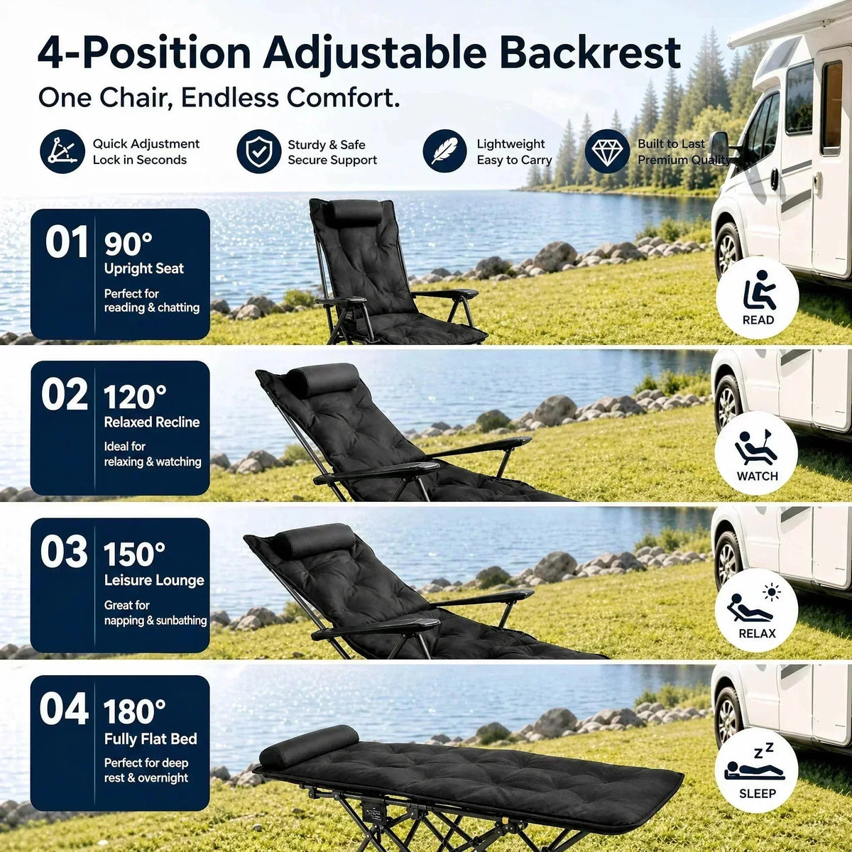 🏕️ Bärbar justerbar hopfällbar stol för utomhusbruk – lätt, stabil & mångsidig – perfekt för trädgård, camping, strand eller terrass ✨🌿