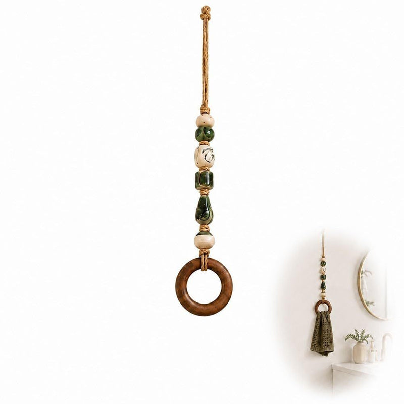 🧺 50 % RABATT NU! 🌿 Dekorativ handdukshängare med pärlor och träring – naturlig bohemisk charm ✨