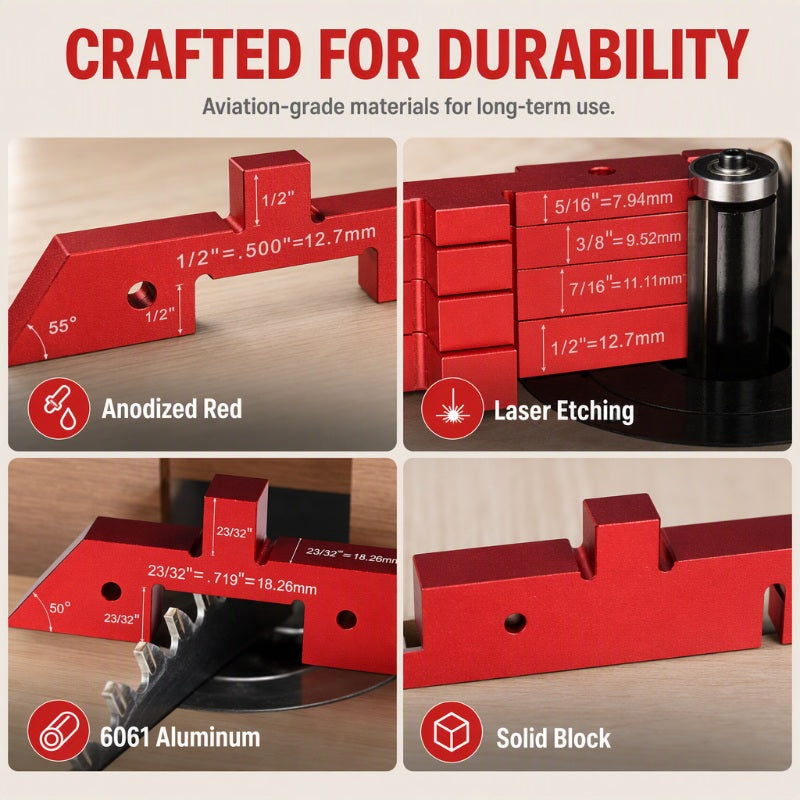 📐 50% RABATT NU! 🛠️ Inställningsblock i aluminium – laseretsade, anodiserade & precisa – för bordssågar, fräsbord och pelarborrmaskiner 🔧