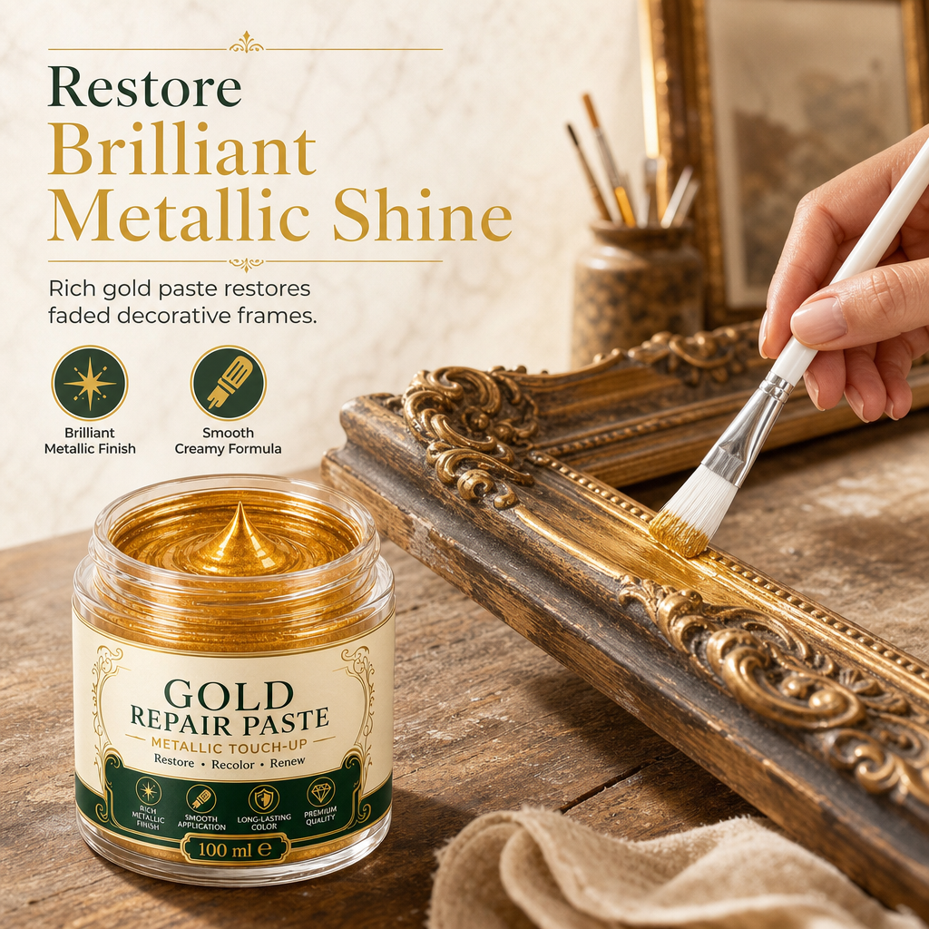 🔥50% RABATT NU! Guldmetallisk reparationspasta med borste, perfekt för metallytor ✨✅💥