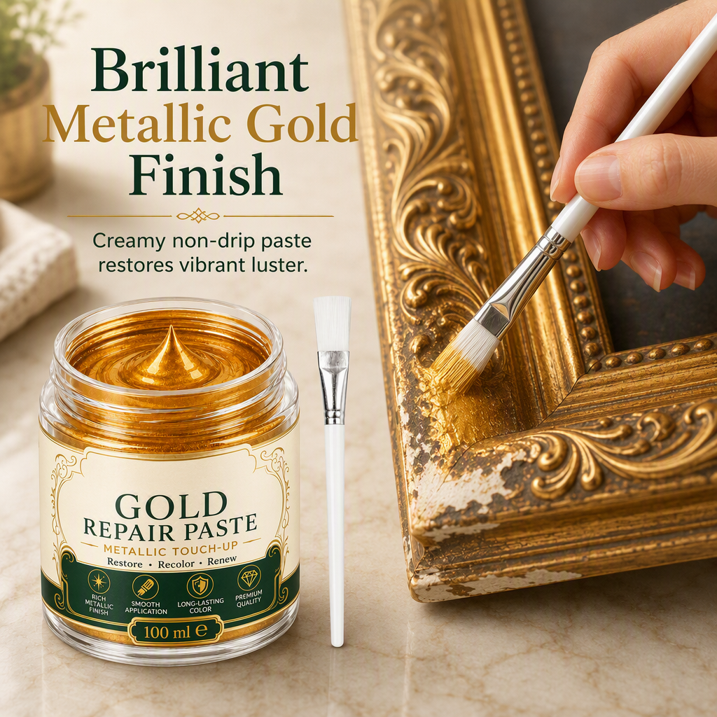 🔥50% RABATT NU! Guldmetallisk reparationspasta med borste, perfekt för metallytor ✨✅💥