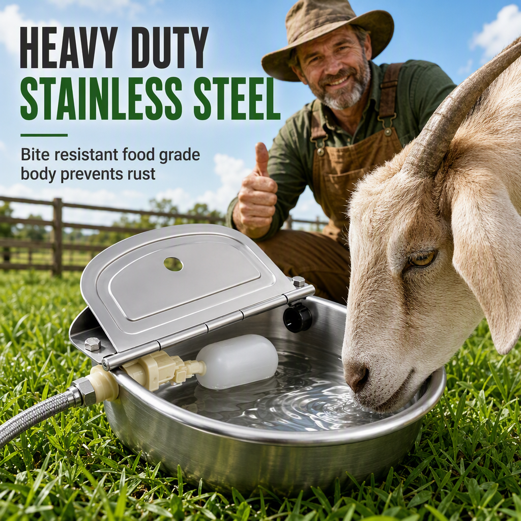 🐄50% RABATT✨Automatisk 304 Rostfritt Stål Drickskopp med Float och Avloppshål för Nötkreatur, Hästar, Får och Hundar, konstant vattenförsörjning💧