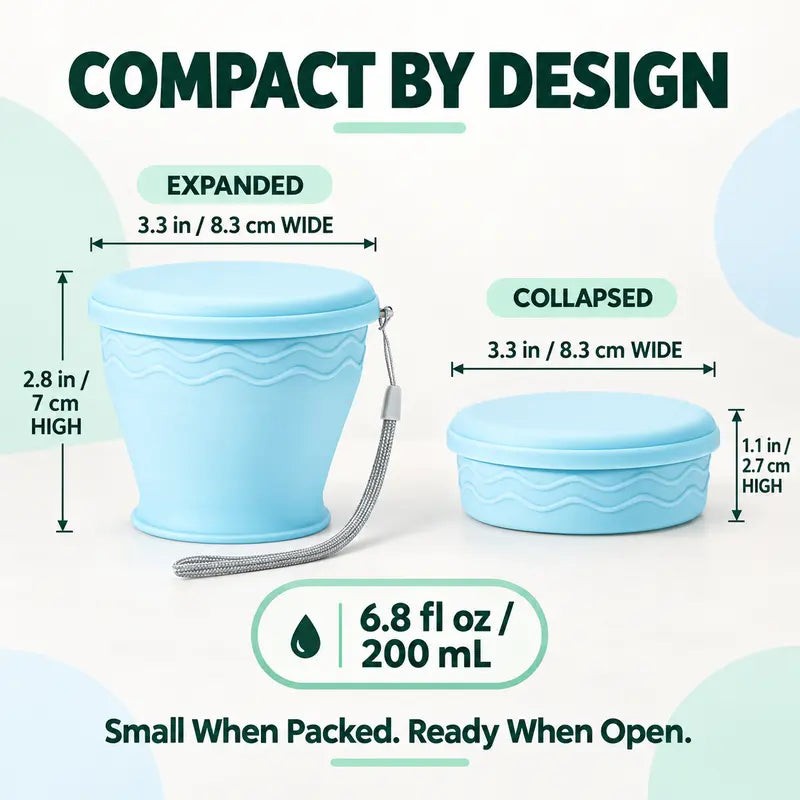 🥤 50 % RABATT NU! 🎒 Kompakt hopfällbar resemugg i silikon – fälls platt, fäster på ryggsäcken & tål kokande vatten 💧