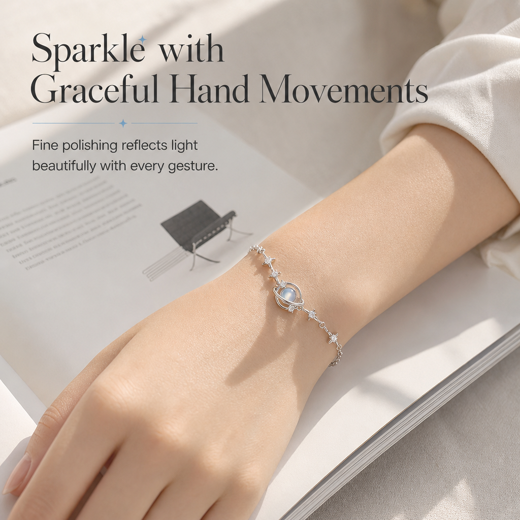 ⏰🌙 Halsband i 925 sterlingsilver med planet & stjärna ✨ Elegant smycke för kvinnor | 50 % rabatt