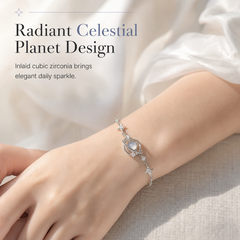 ⏰🌙 Halsband i 925 sterlingsilver med planet & stjärna ✨ Elegant smycke för kvinnor | 50 % rabatt