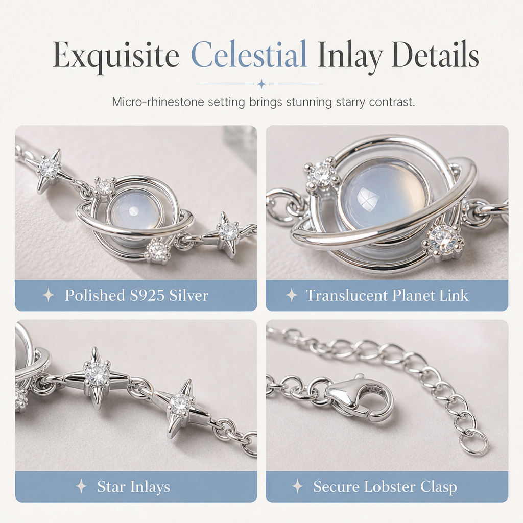 ⏰🌙 Halsband i 925 sterlingsilver med planet & stjärna ✨ Elegant smycke för kvinnor | 50 % rabatt
