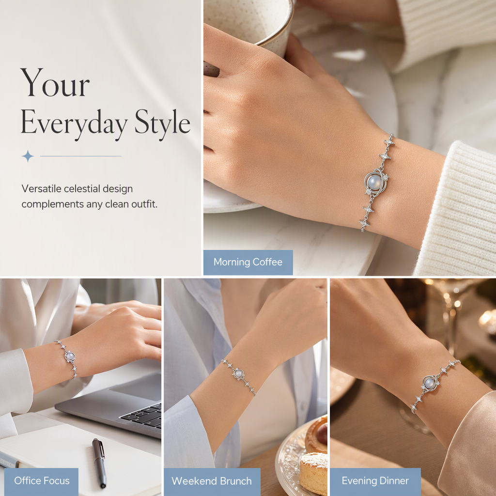⏰🌙 Halsband i 925 sterlingsilver med planet & stjärna ✨ Elegant smycke för kvinnor | 50 % rabatt