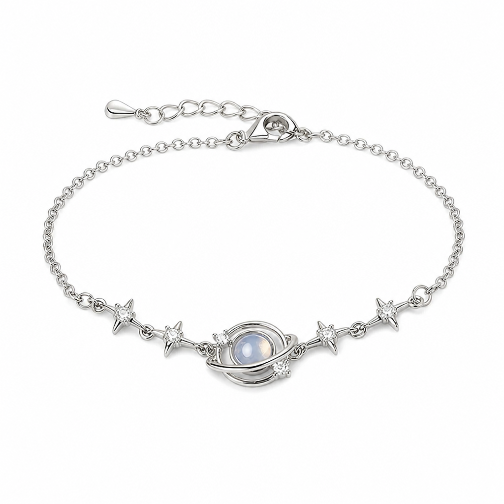 ⏰🌙 Halsband i 925 sterlingsilver med planet & stjärna ✨ Elegant smycke för kvinnor | 50 % rabatt