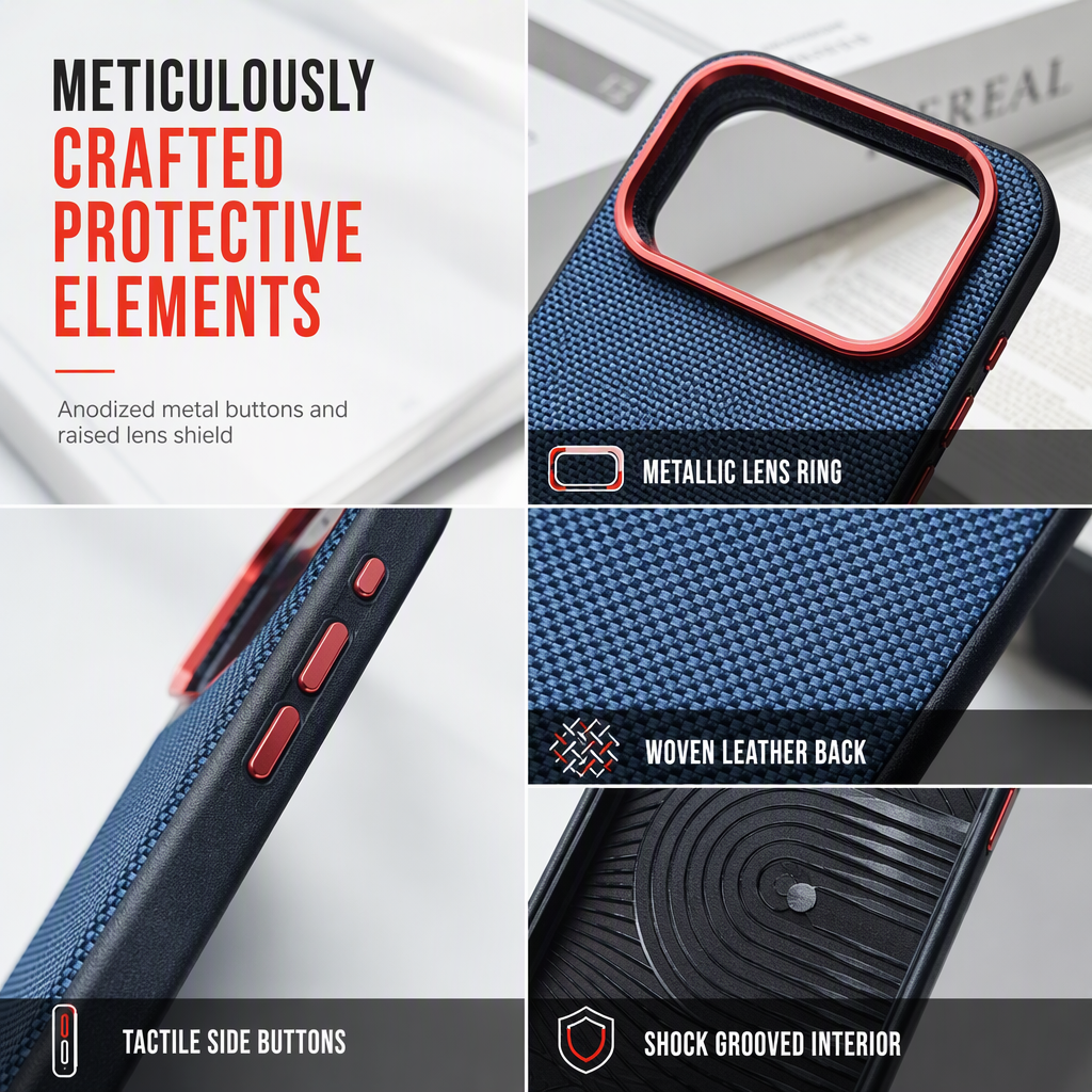 Magnetic Woven Texture Protective Phone Case with Gold Trim