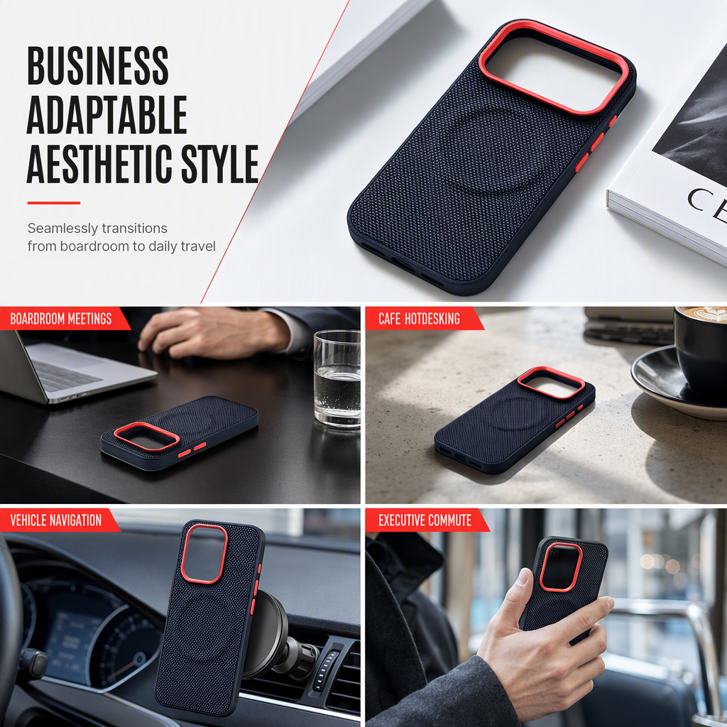 Magnetic Woven Texture Protective Phone Case with Gold Trim