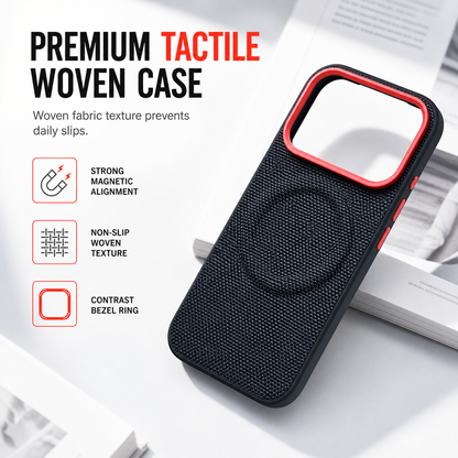Magnetic Woven Texture Protective Phone Case with Gold Trim