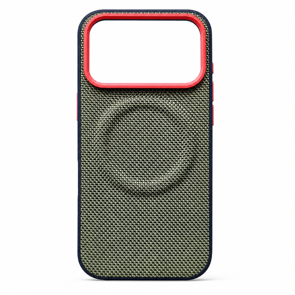 Magnetic Woven Texture Protective Phone Case with Gold Trim