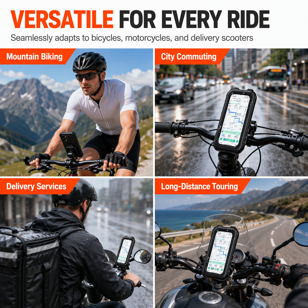 🚴50% RABATT! 💧 Vattentät mobilhållare för motorcykel och cykel, 360° roterbar med pekskärmsfunktion ✨
