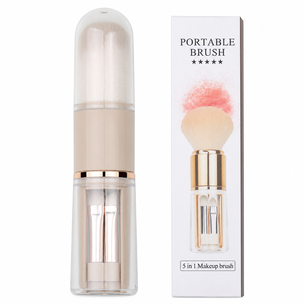 💄【5-i-1-set med sminkborstar i kapselform】—— Fem borstar i en förpackning, med utdragbar förvaring – det här setet räcker gott och väl när du är på språng! ✨