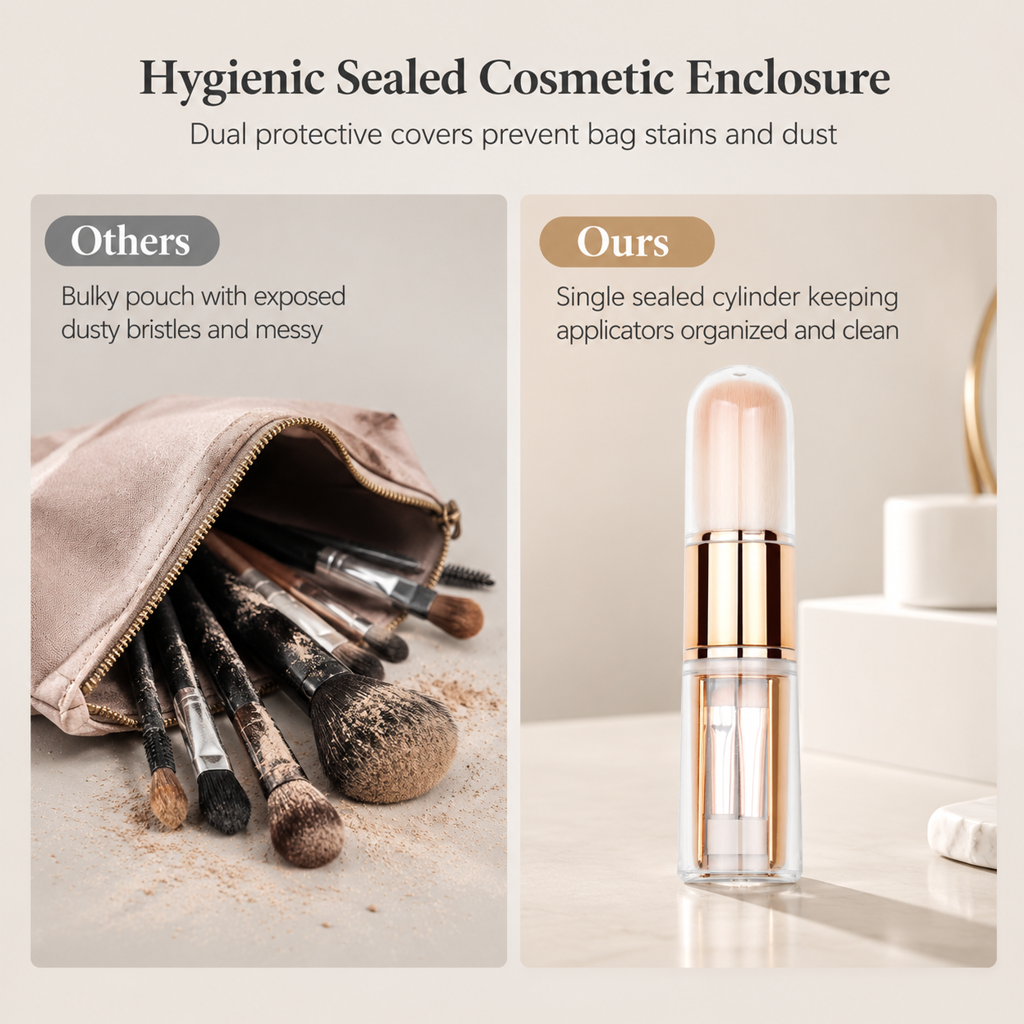 💄【5-i-1-set med sminkborstar i kapselform】—— Fem borstar i en förpackning, med utdragbar förvaring – det här setet räcker gott och väl när du är på språng! ✨