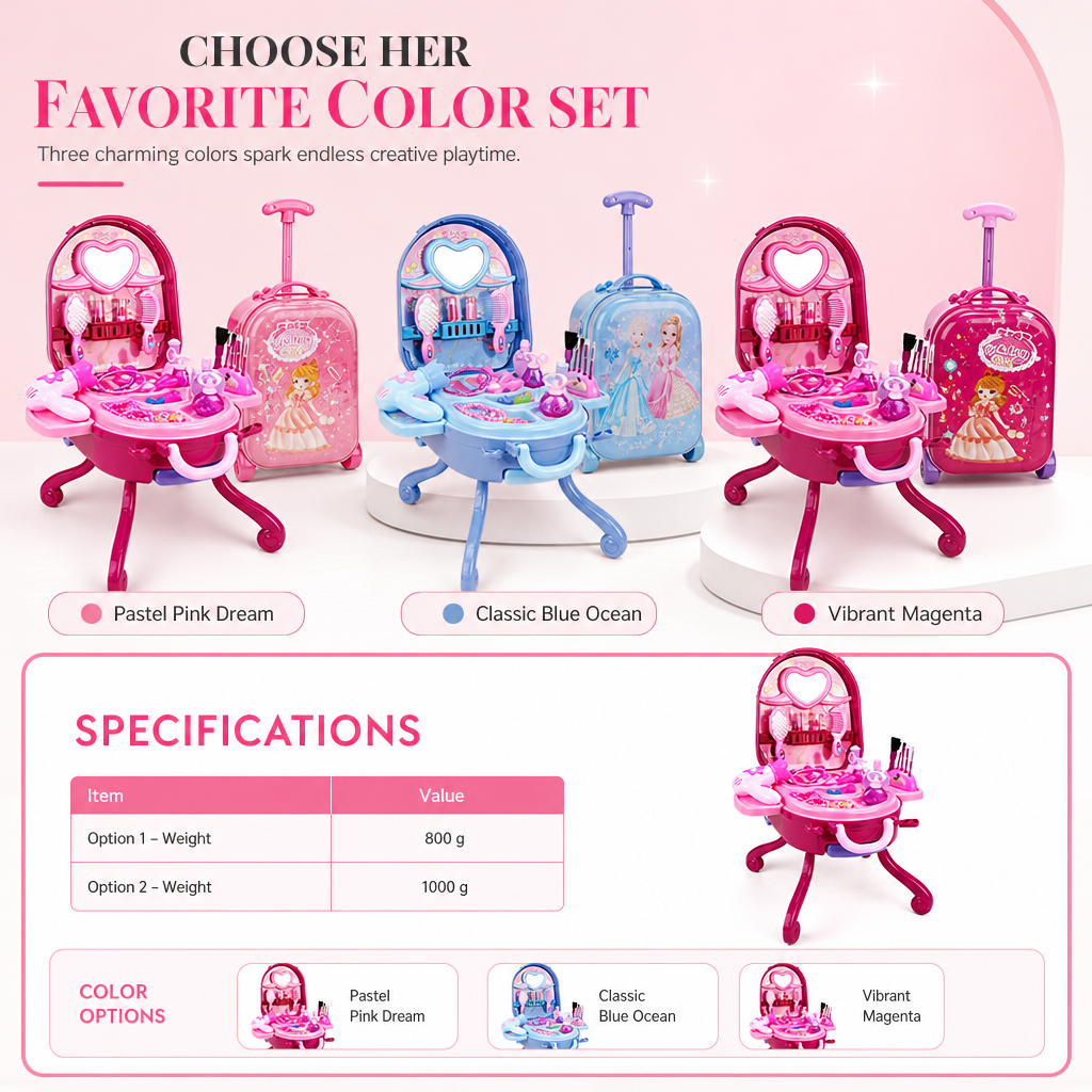 📢📢 50 % RABATT🎀 Sminkväska med leksakssminkbord för barn – Bärbart rollspelsset för flickor