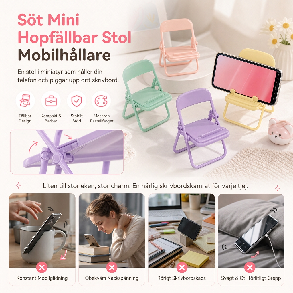 📢📢50 % RABATT !! ⏰Söt stolformad mobiltelefonhållare, kreativ skrivbordshållare och dekorativt ornament för studentrummet