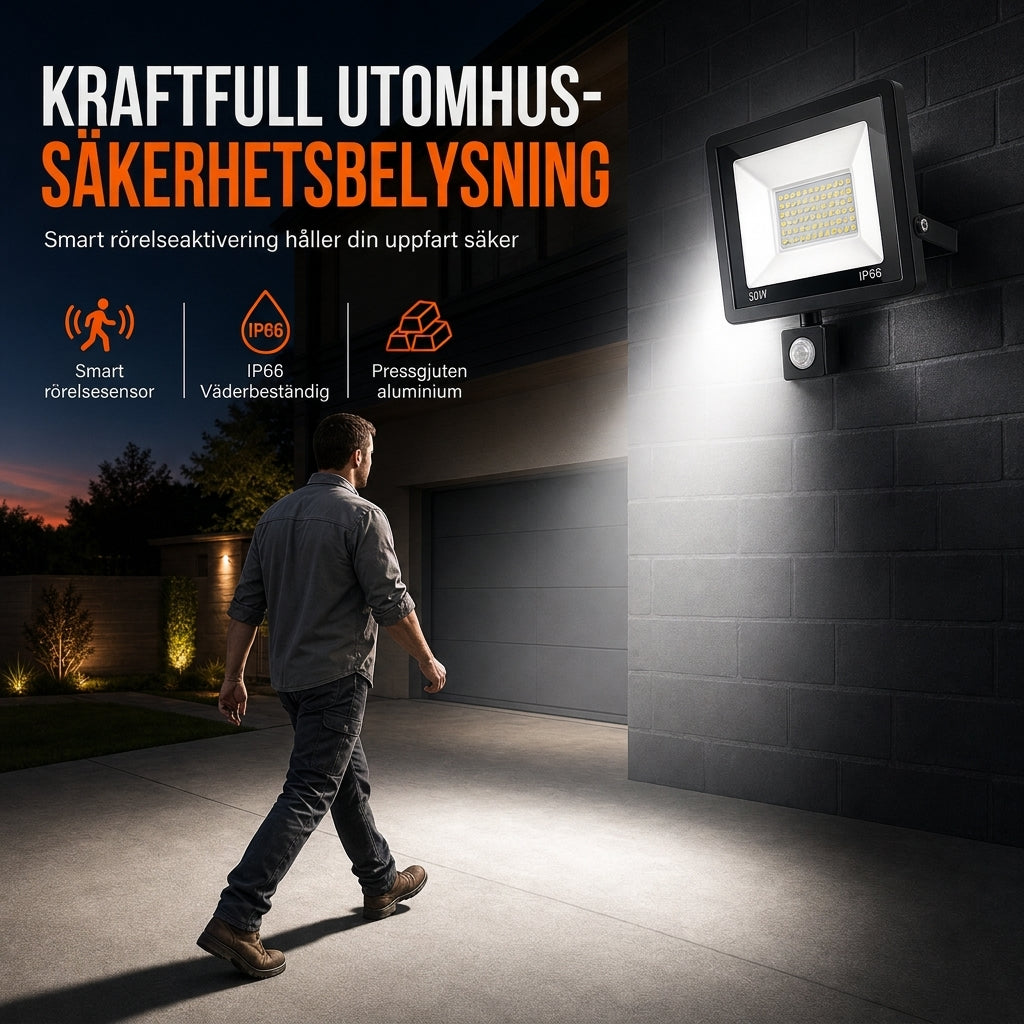 ⏳ Tidsbegränsat specialerbjudande ⏰ 50W utomhus LED-strålkastare med smart PIR-rörelsesensor och fjärrkontroll IP66 vattentät aluminium säkerhetslampa