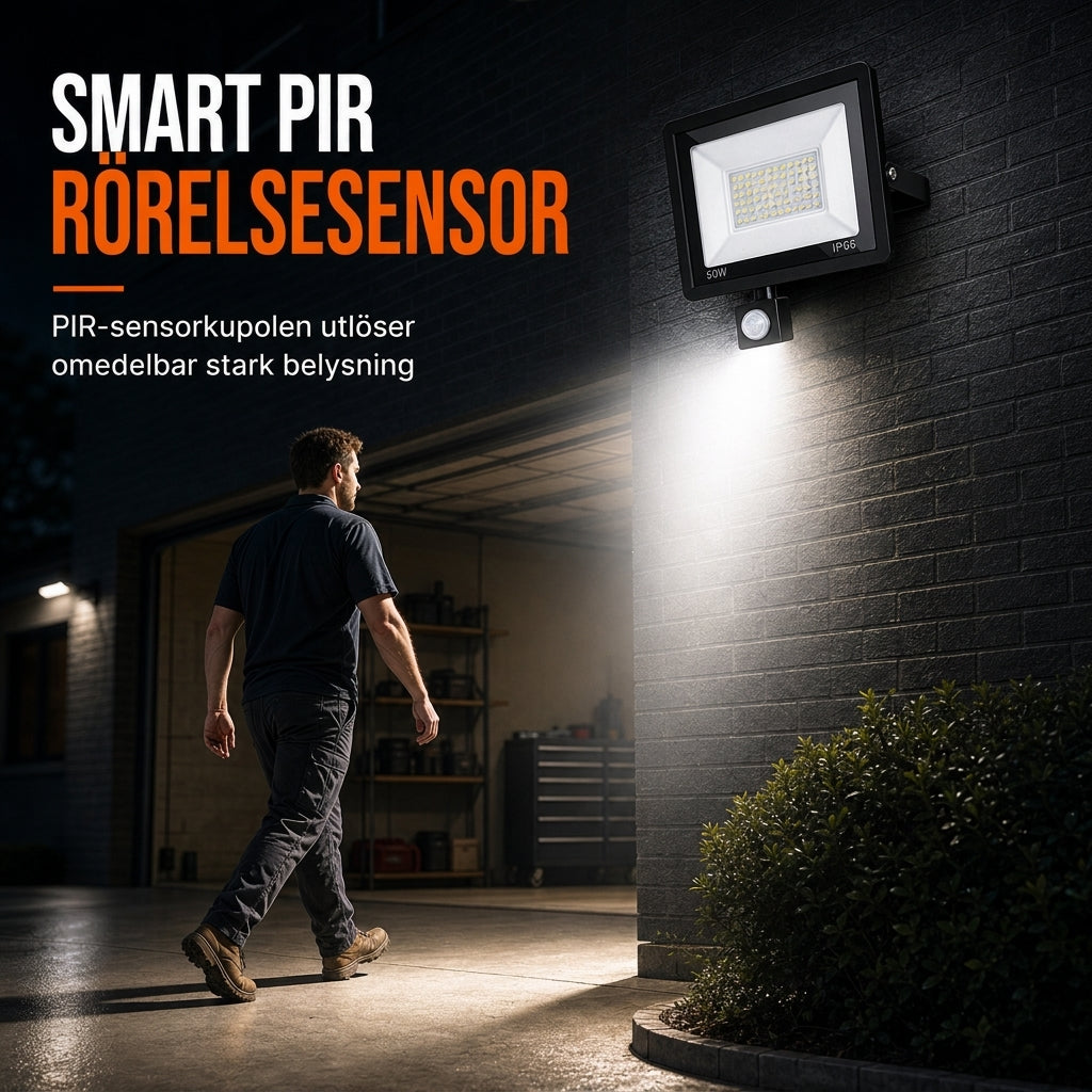 ⏳ Tidsbegränsat specialerbjudande ⏰ 50W utomhus LED-strålkastare med smart PIR-rörelsesensor och fjärrkontroll IP66 vattentät aluminium säkerhetslampa