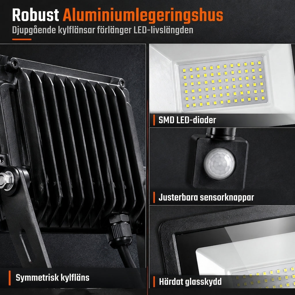 ⏳ Tidsbegränsat specialerbjudande ⏰ 50W utomhus LED-strålkastare med smart PIR-rörelsesensor och fjärrkontroll IP66 vattentät aluminium säkerhetslampa