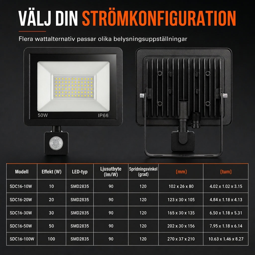 ⏳ Tidsbegränsat specialerbjudande ⏰ 50W utomhus LED-strålkastare med smart PIR-rörelsesensor och fjärrkontroll IP66 vattentät aluminium säkerhetslampa