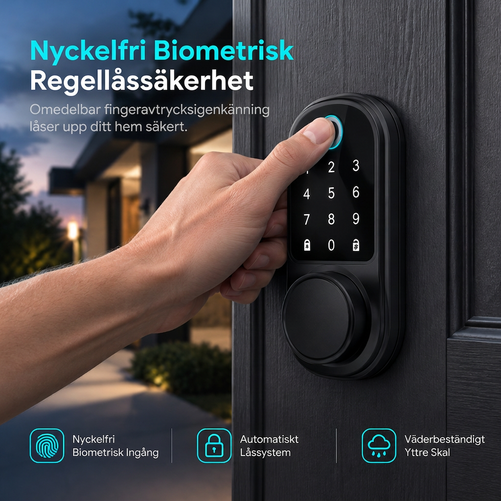 📢📢50 % RABATT!! ⏰ Smart dörrlås med fingeravtryck & dödregel, Bluetooth för nyckellös inpassering