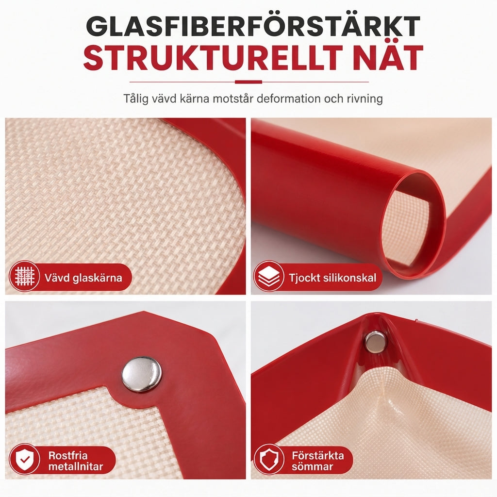🧁 50% RABATT NU! 🍪Non-stick silikonbakmatta med snapshörn – värmebeständig glasfiberkärna, läckagesäker form & enkel rengöring – perfekt för macarons, bakverk och röriga ugnsbak ✨